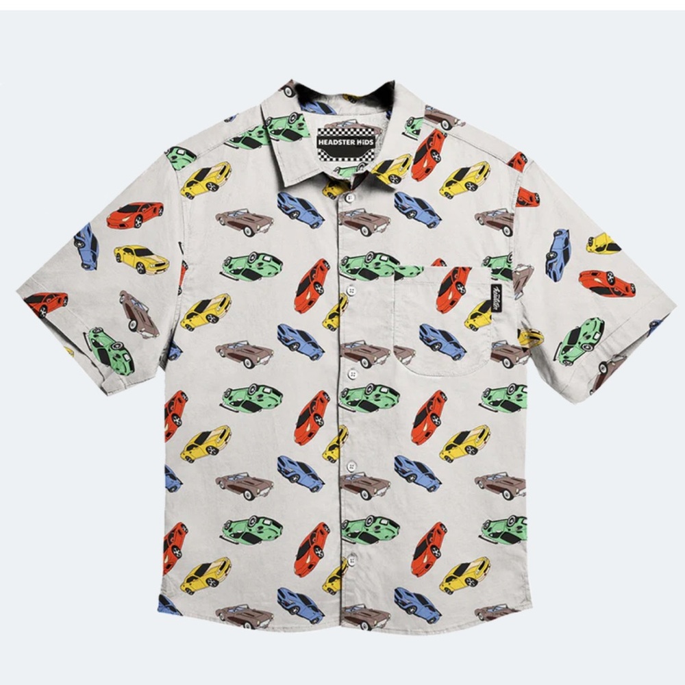 Blue Rooster Pitstop Vintage Cars Button Up Shirt - White Sand